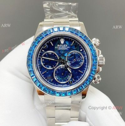 PPM Rolex Skeleton Daytona Blue Square Diamond Bezel Steel Watch 4801 Movement